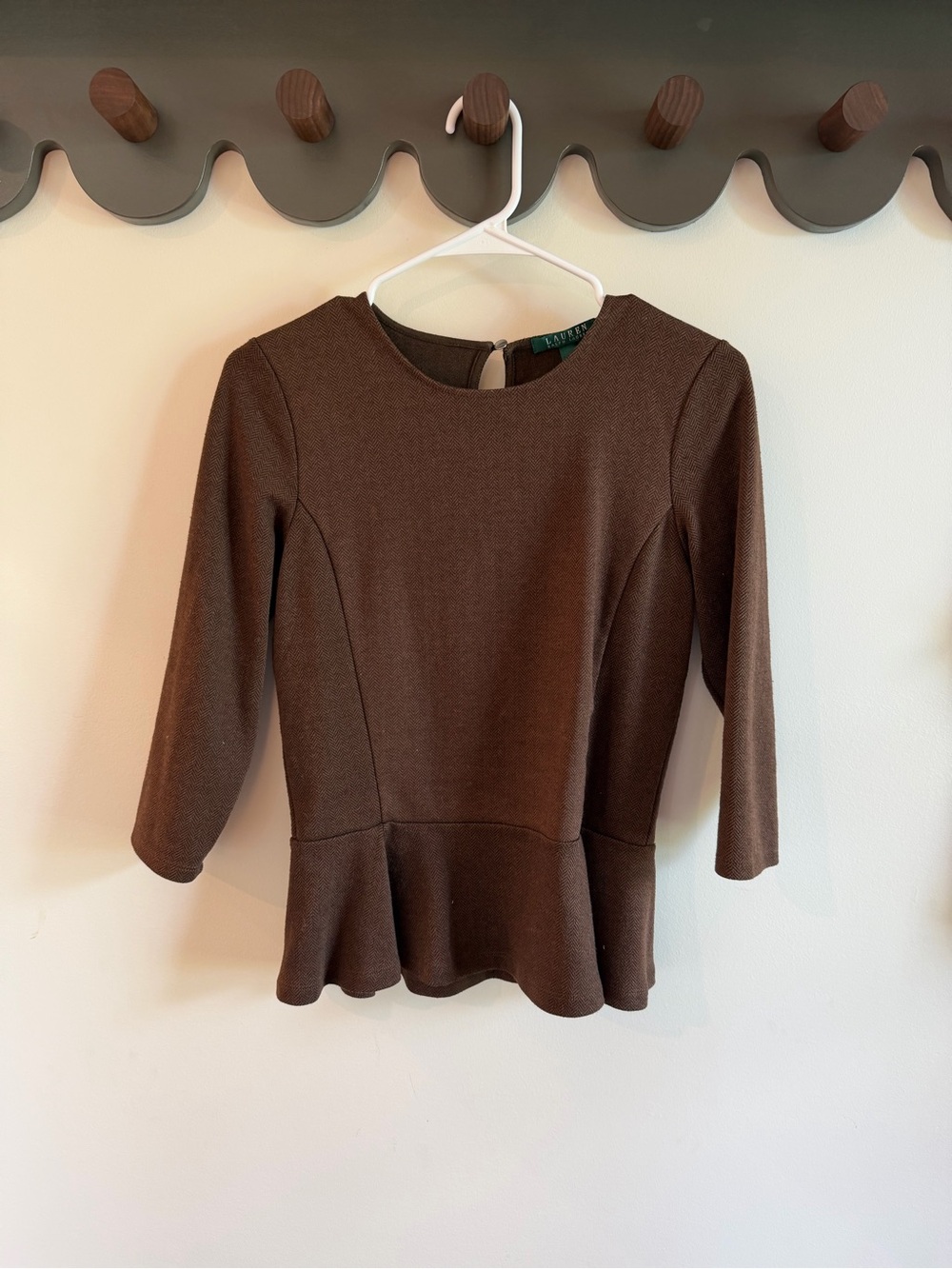 Lauren by Ralph Lauren Brown Herringbone Peplum Blouse